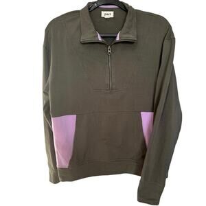 Pact Perfectly Lightweight Quarter Zip Sweater Collared Green Purple Size Medium